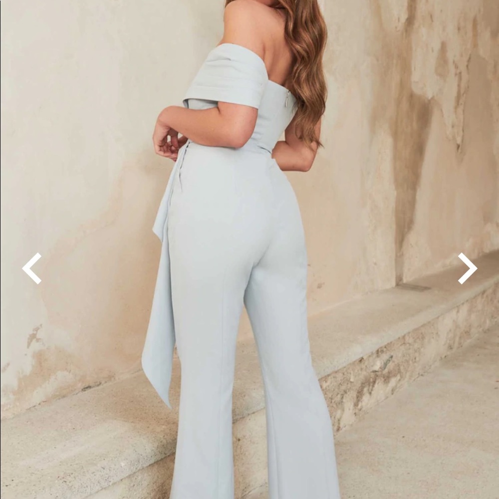 NWT pleated bandeau fit and flare jumpsuit in baby blue